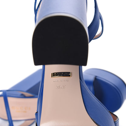 Gucci Calfskin GG Marmont Ankle Wrap 30/115mm Platform Sandals 36.5 Bright Blue 9 of 10