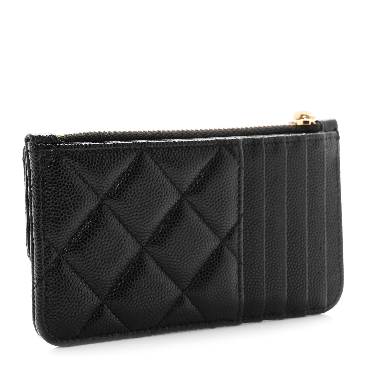 Caviar Quilted Flap Zip Card Holder Black