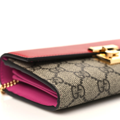 Gucci GG Supreme Monogram Moon Calfskin Padlock Continental Chain Wallet Beige Ebony Hibiscus Red New Rosette 8 of 10