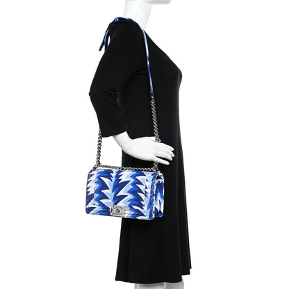 Chanel Printed Calfskin Medium Boy Flap Blue White 2 of 11