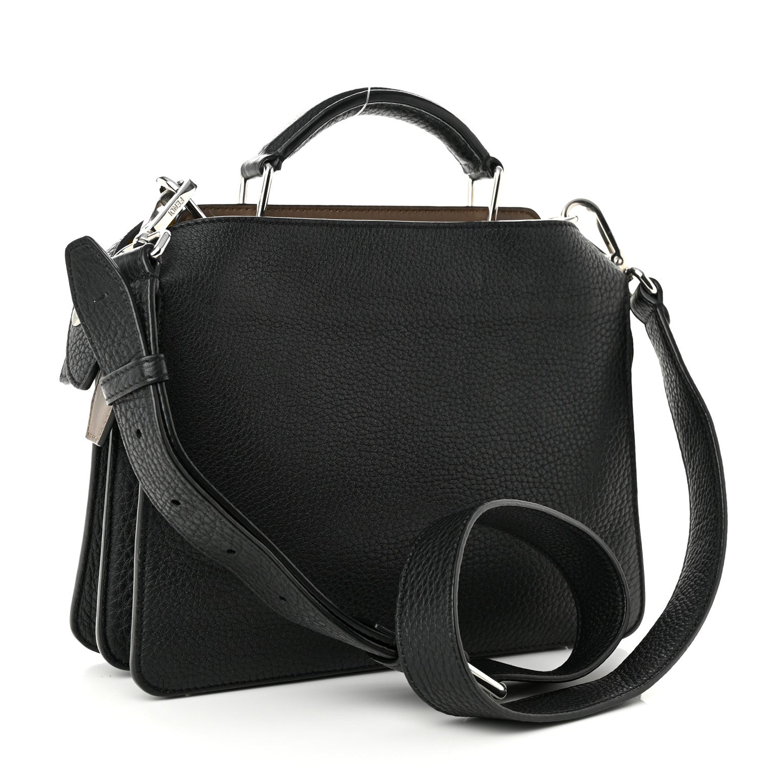 Fendi Cuoio Romano Vitello Cover Glazed Fabric Bi-Color FF 1974 Mini Peekaboo I SEE U Satchel Black Mimosa Tobacco Moro 4 of 11