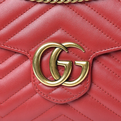 Gucci Calfskin Matelasse Mini GG Marmont Chain Wallet Hibiscus Red 8 of 16