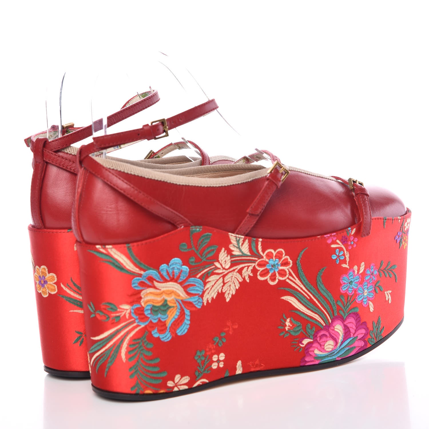 Gucci Malaga Kid Silk Hannelore Detachable Platform Slide 37 Hibiscus Red 4 of 18