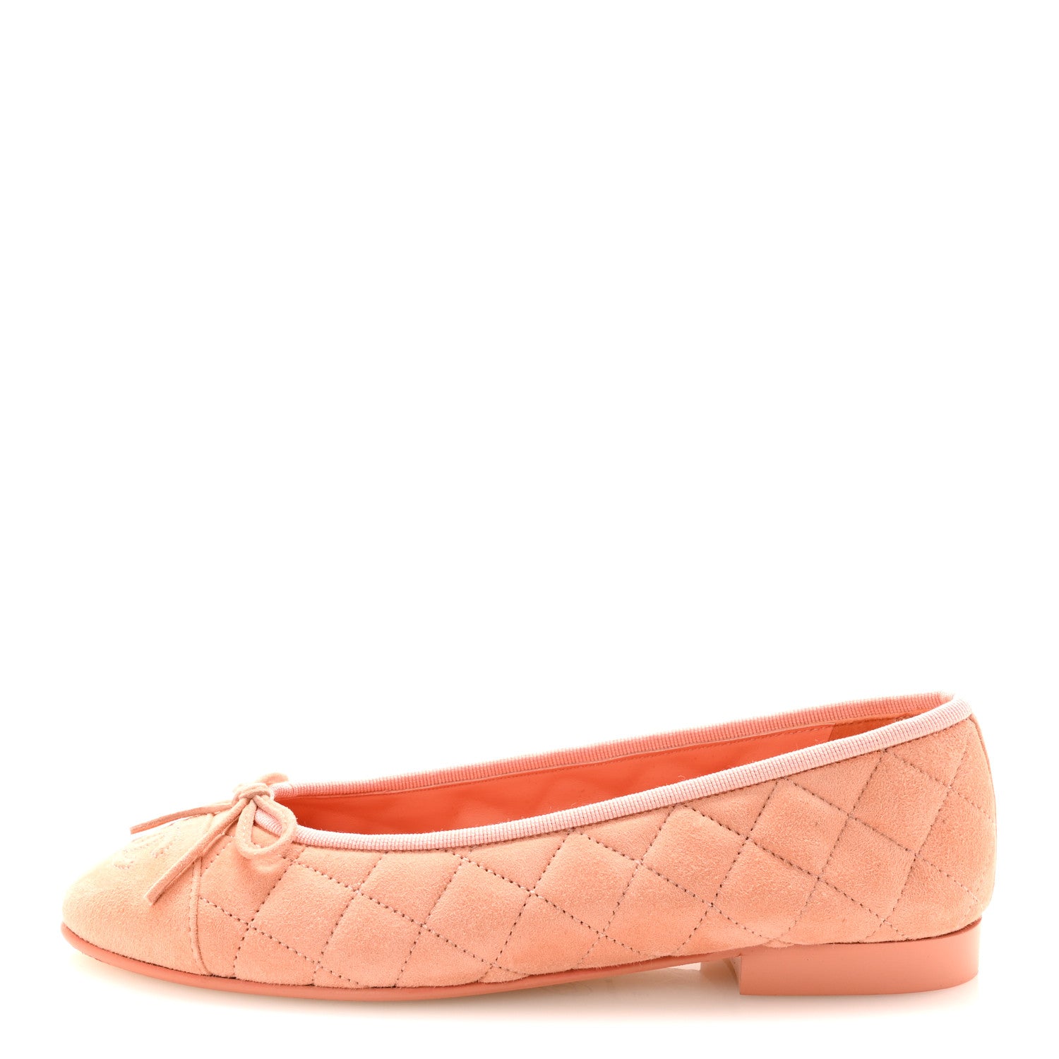 Chanel Suede Quilted Cap Toe CC Ballerina Flats 37 Light Orange 1 of 10