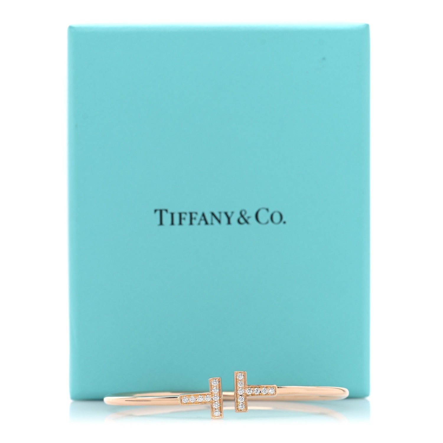 Tiffany 18K Rose Gold Diamond T Wire Bracelet 4 of 4