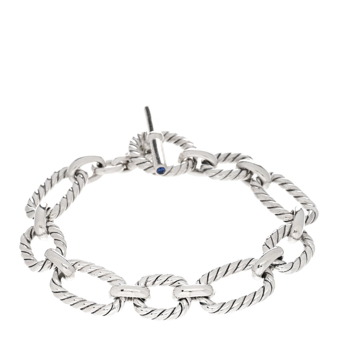 Sterling Silver Blue Sapphire 12.5mm Cushion Link Bracelet