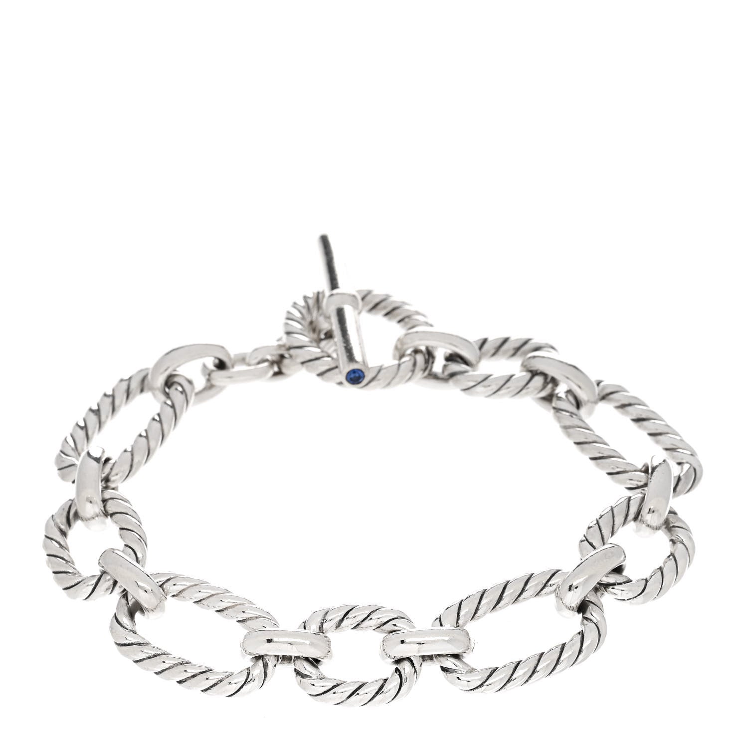David Yurman Sterling Silver Blue Sapphire 12.5mm Cushion Link Bracelet 1 of 3