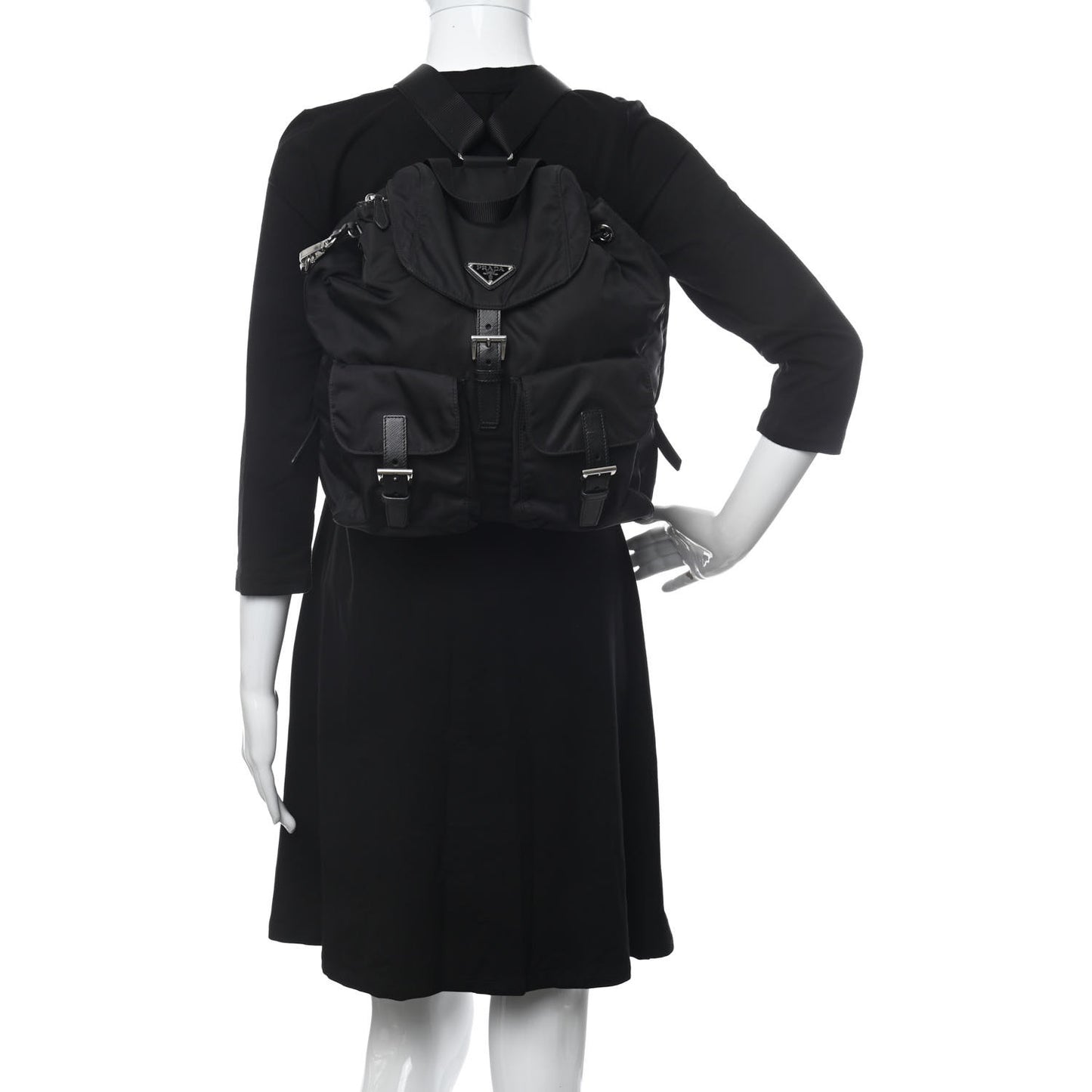 Re-Nylon Saffiano Medium Backpack Black