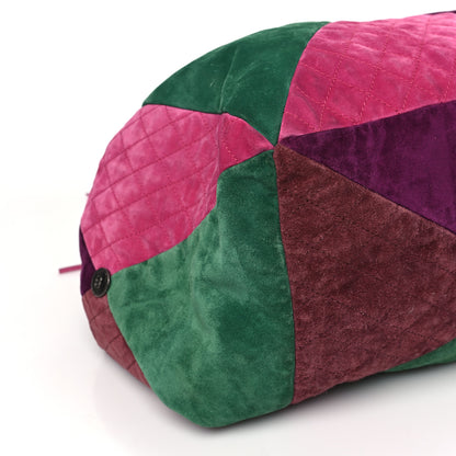 Chanel Suede Quilted Patchwork Drawstring Bag Green Pink Purple Burgundy 9 of 10