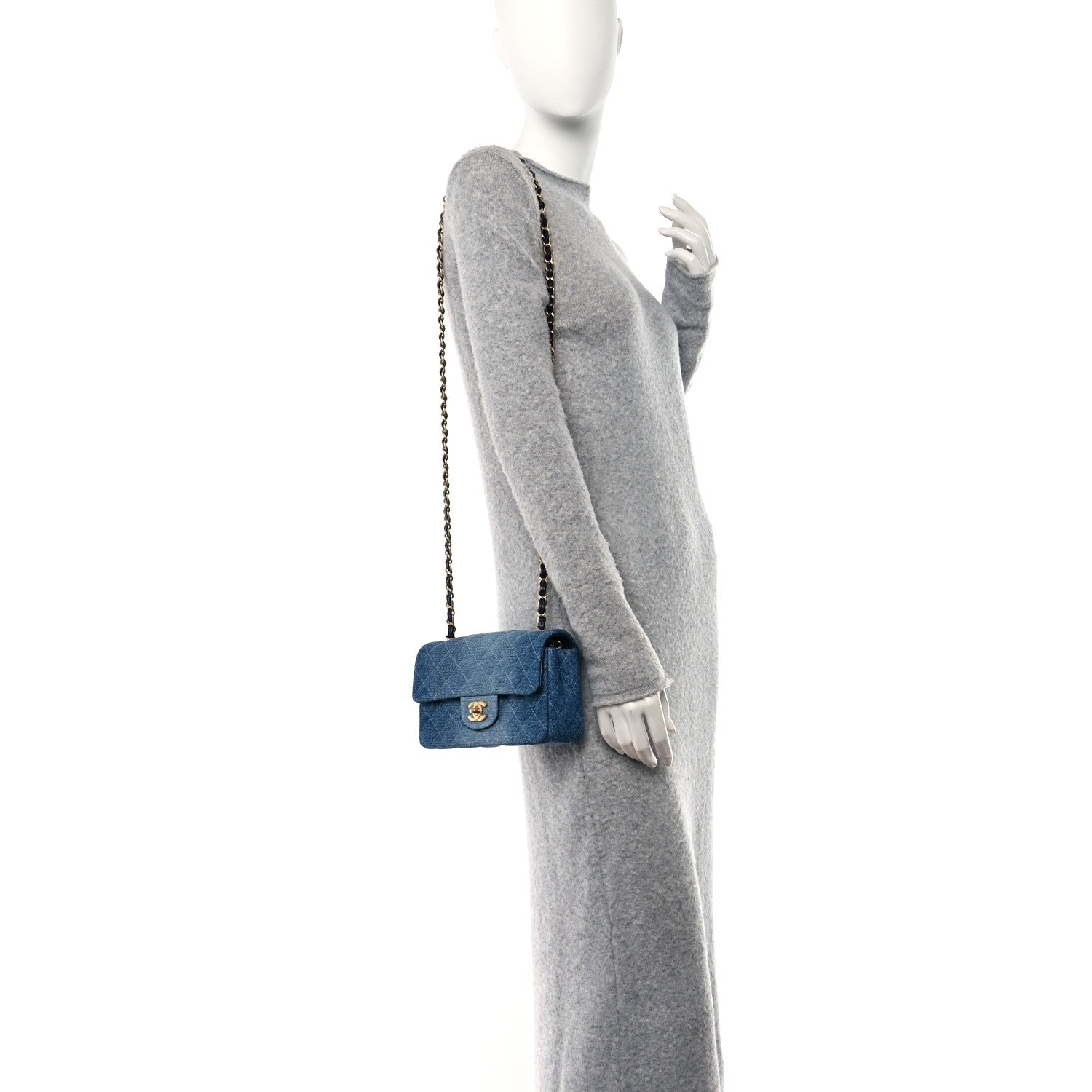 Chanel Washed Denim Quilted Mini Rectangular Flap Blue 2 of 12