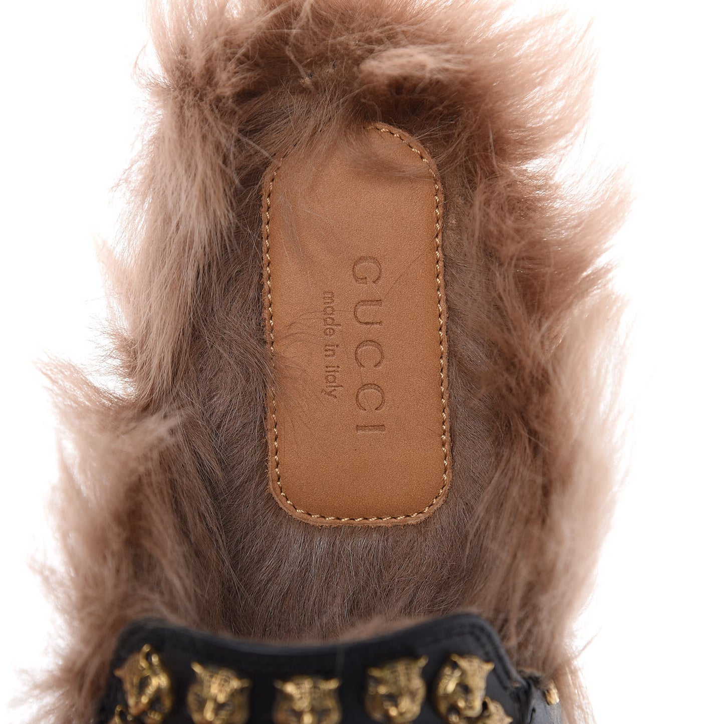 Calfskin Lambswool Studded Womens Princetown Slippers 36 Black