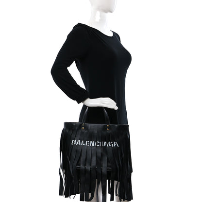 Balenciaga Calfskin XS Fringe Laundry Cabas Black 2 of 13