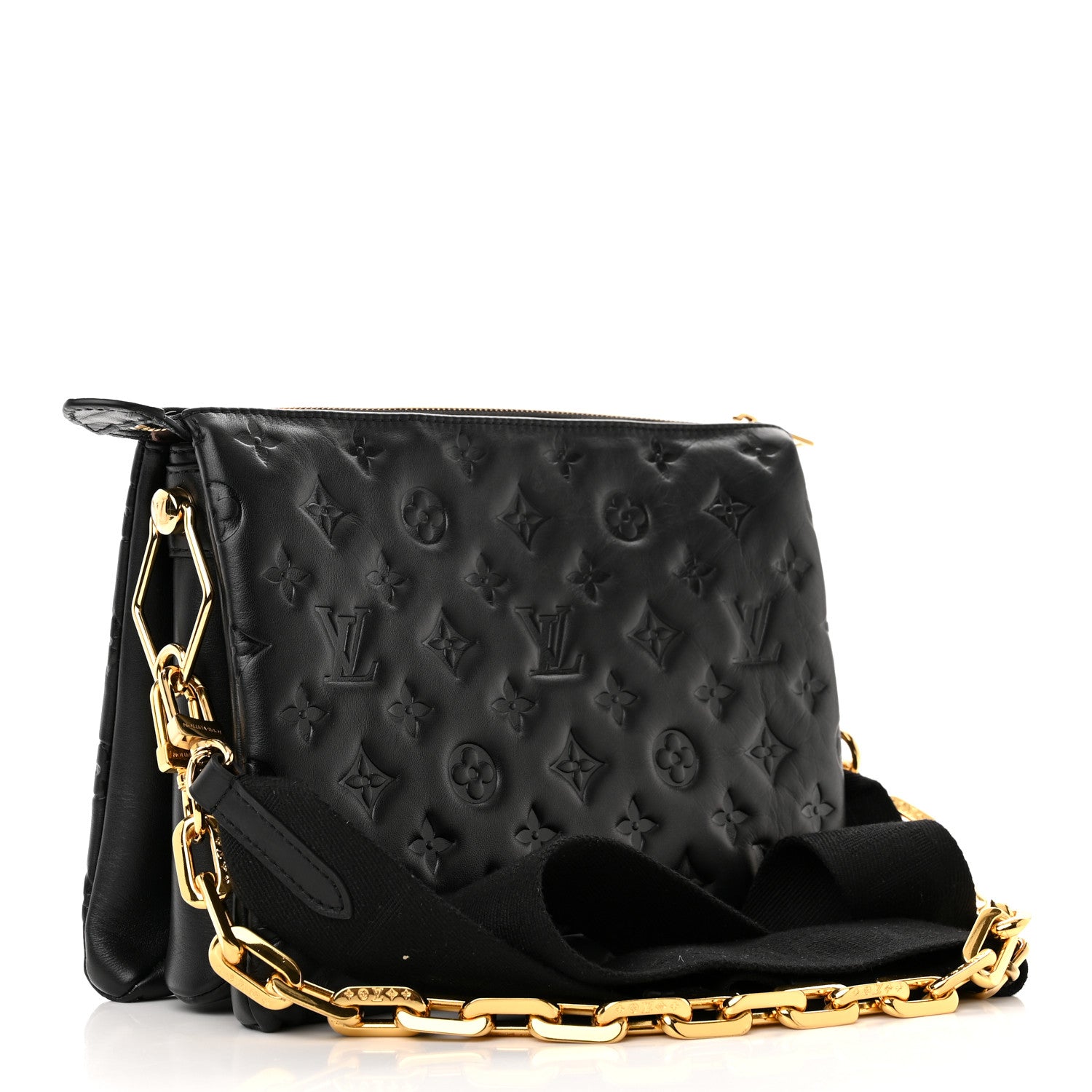 Louis Vuitton Lambskin Embossed Monogram Coussin PM Black 3 of 10