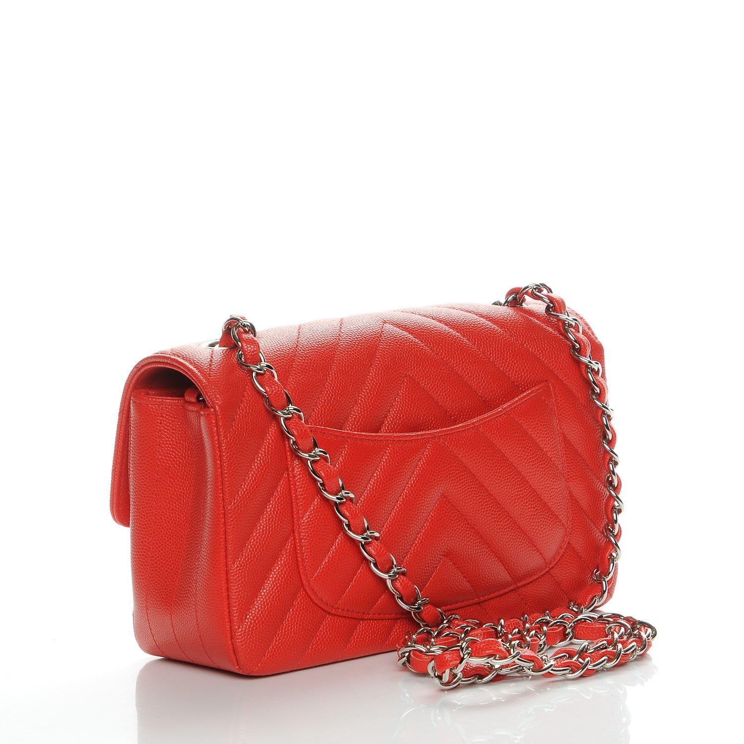 Chanel Caviar Chevron Quilted Mini Rectangular Flap Red 3 of 7
