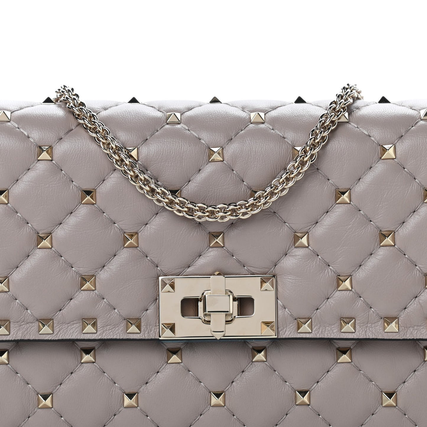 Lambskin Rockstud Spike Wallet on Chain Poudre