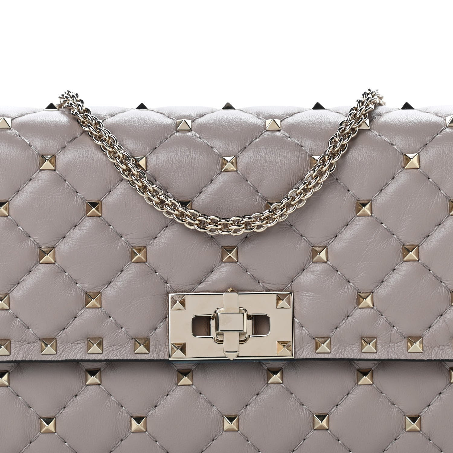 Valentino Garavani Lambskin Rockstud Spike Wallet on Chain Poudre 7 of 9
