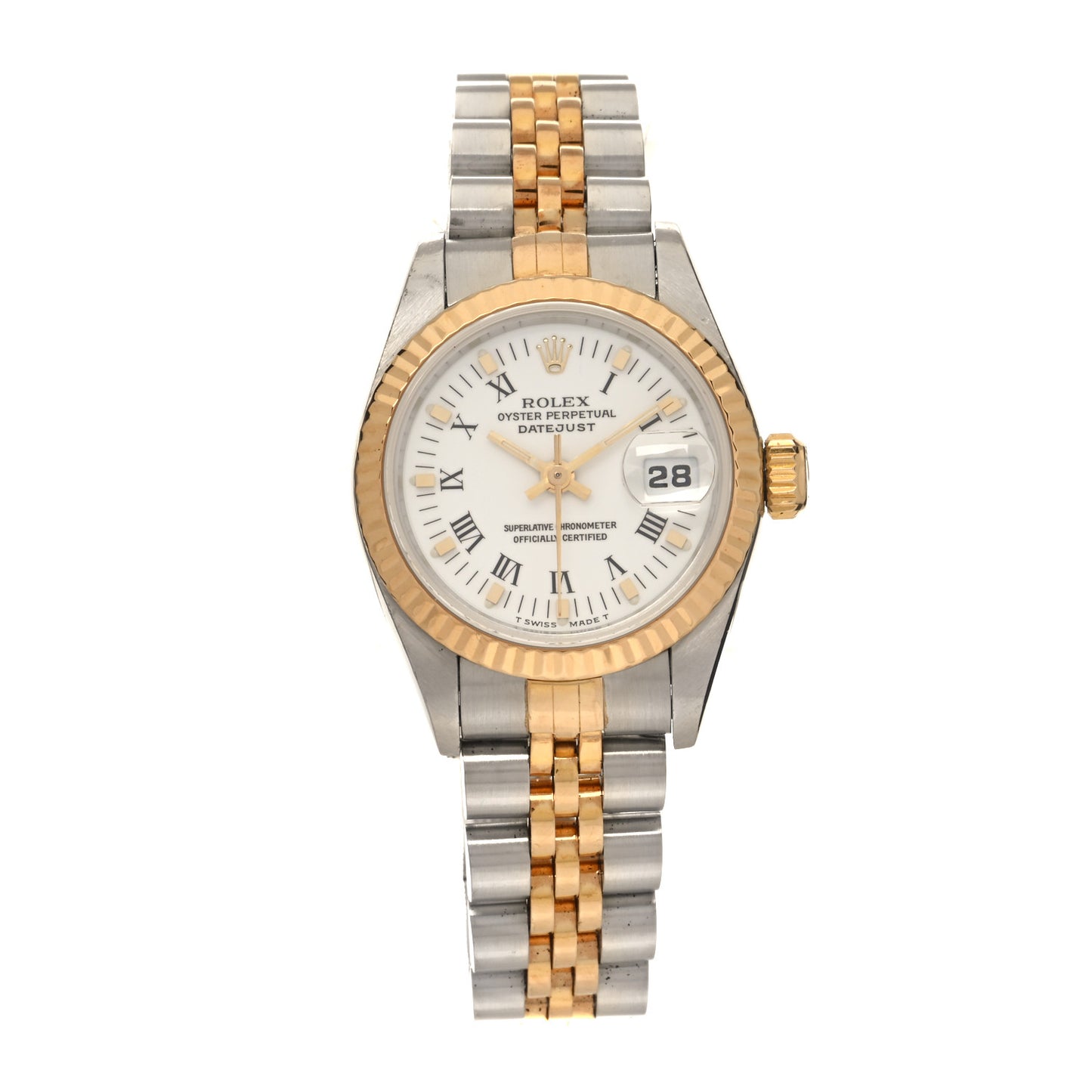 Stainless Steel 18K Yellow Gold 26mm Oyster Perpetual Datejust Watch White Roman 69173