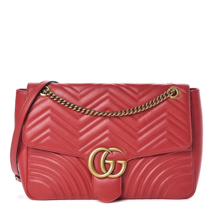 Gucci Calfskin Matelasse Large GG Marmont Shoulder Bag Hibiscus Red 1 of 9
