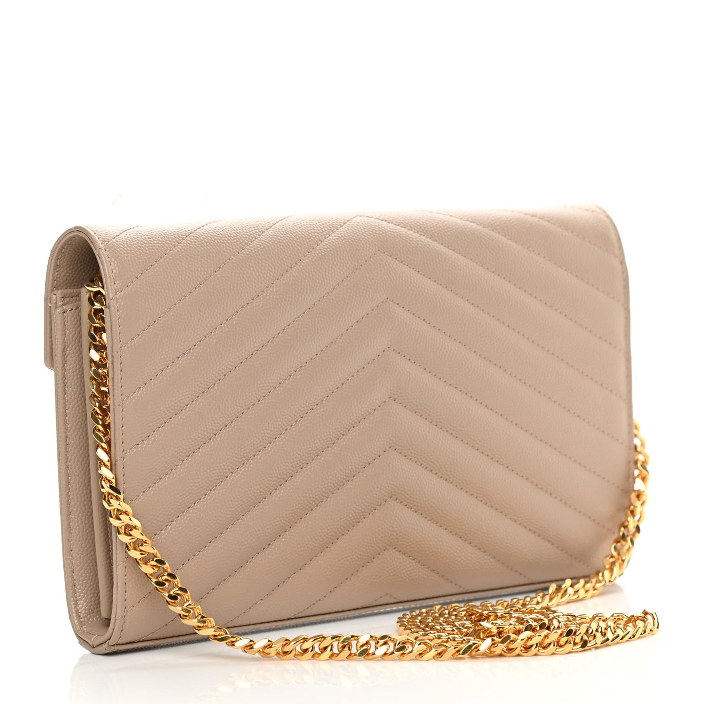 Grain De Poudre Matelasse Chevron Monogram Chain Wallet Dark Beige