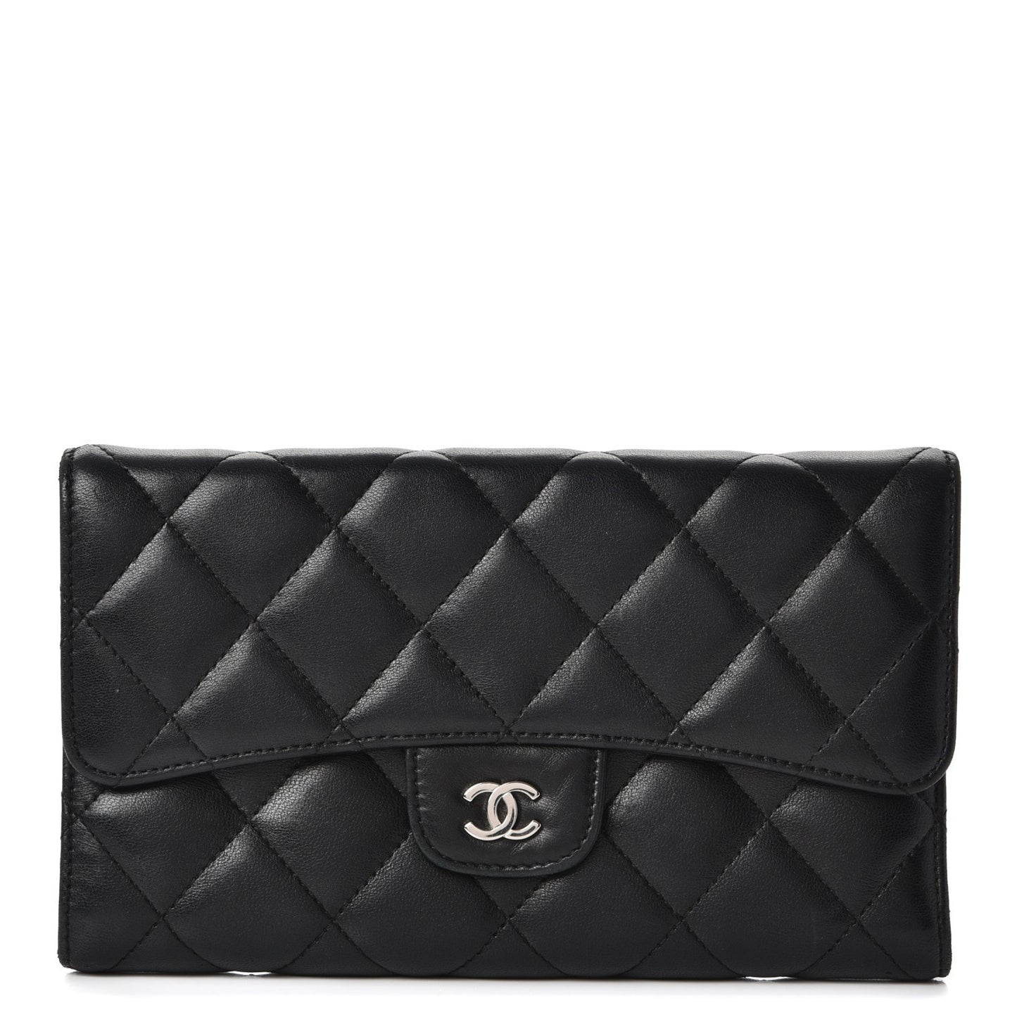 Lambskin Quilted Large Flap Wallet Black