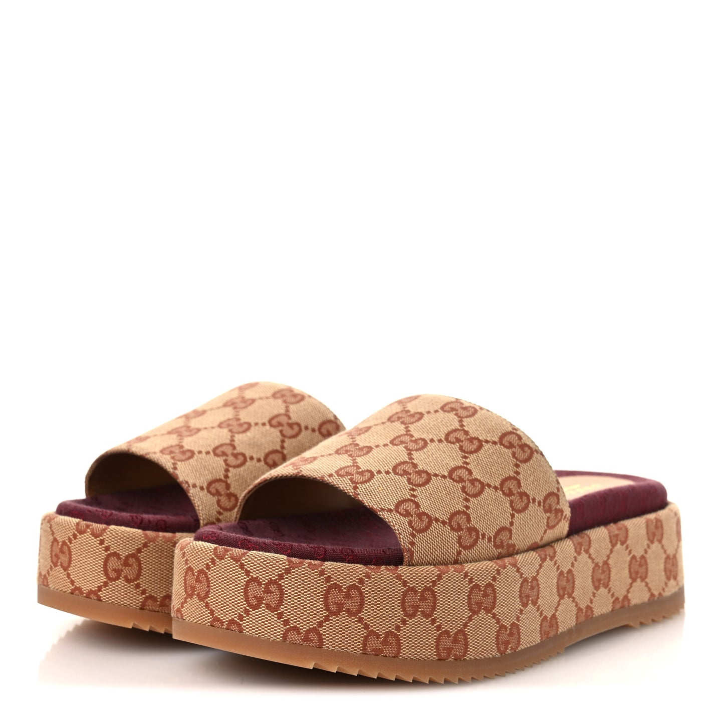 Canvas GG Monogram Angelina Platform Slide Sandals 38 Beige Ruggine