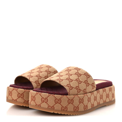 Gucci Canvas GG Monogram Angelina Platform Slide Sandals 38 Beige Ruggine 4 of 11