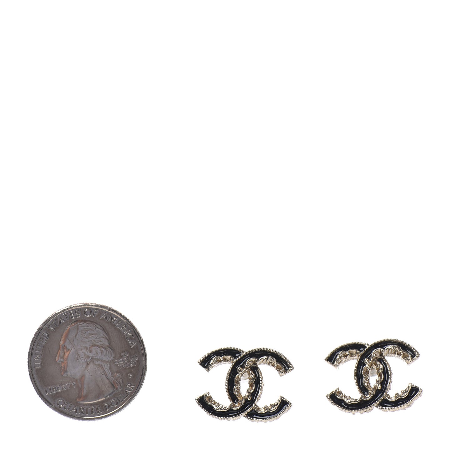 Enamel CC Baroque Earrings Black Gold