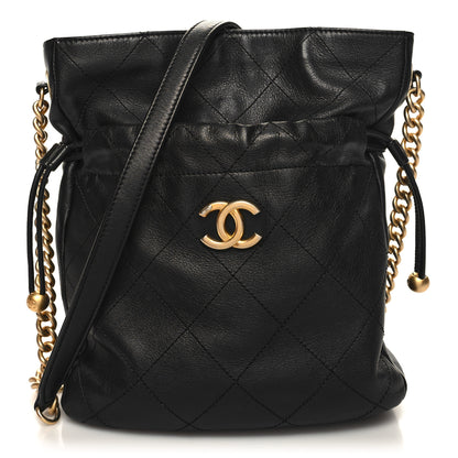 Chanel Calfskin Quilted Drawstring Bucket Bag Black 1 of 10