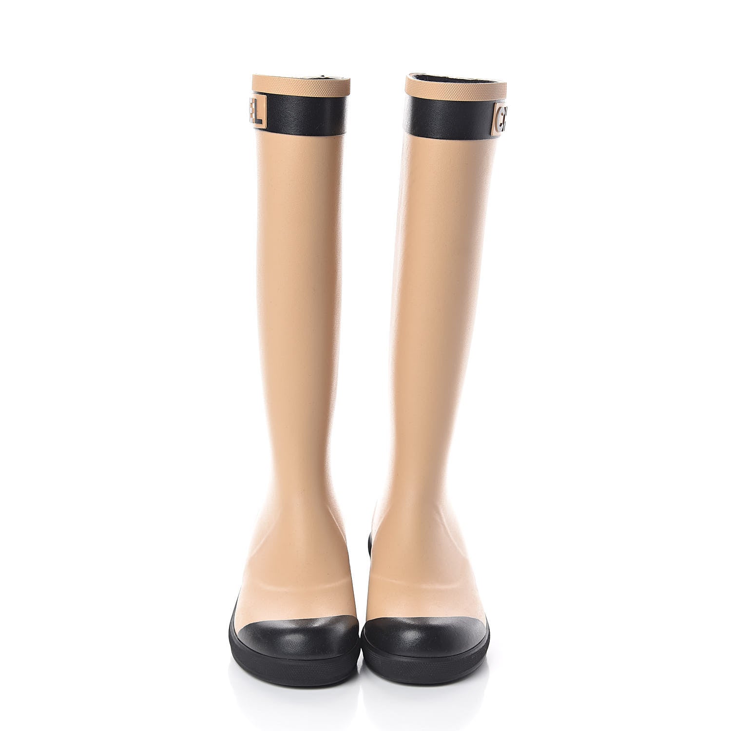 Chanel Rubber Logo Rain Boots 35 Beige 2 of 5