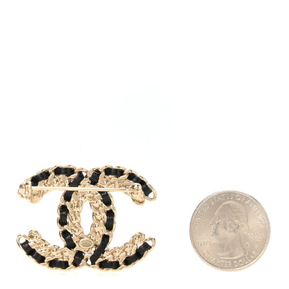 Chanel Lambskin Crystal Vintage Allure CC Chain Brooch Black Gold 2 of 4