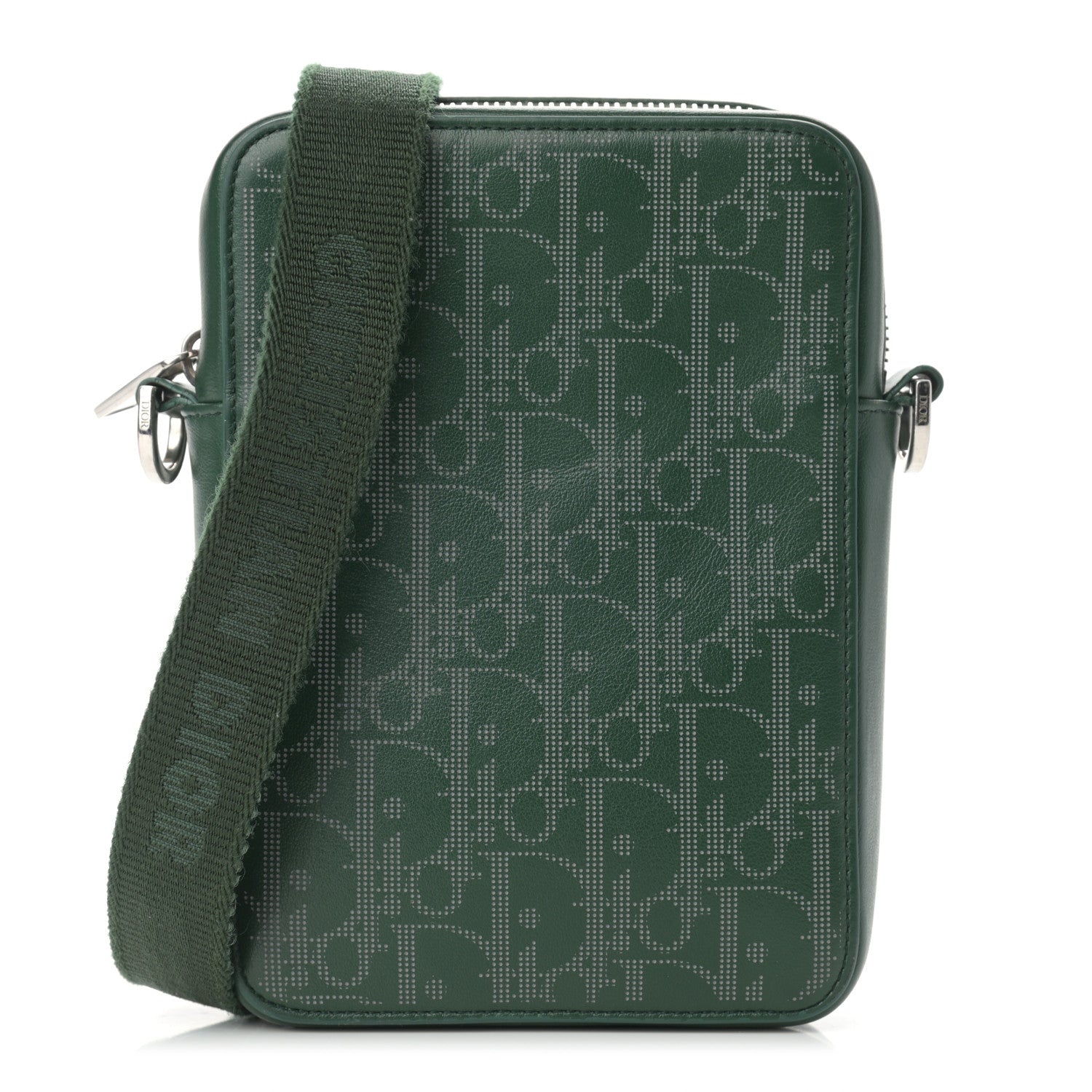 Christian Dior Calfskin Oblique Galaxy Perforated World Tour Messenger Pouch Green White 1 of 9