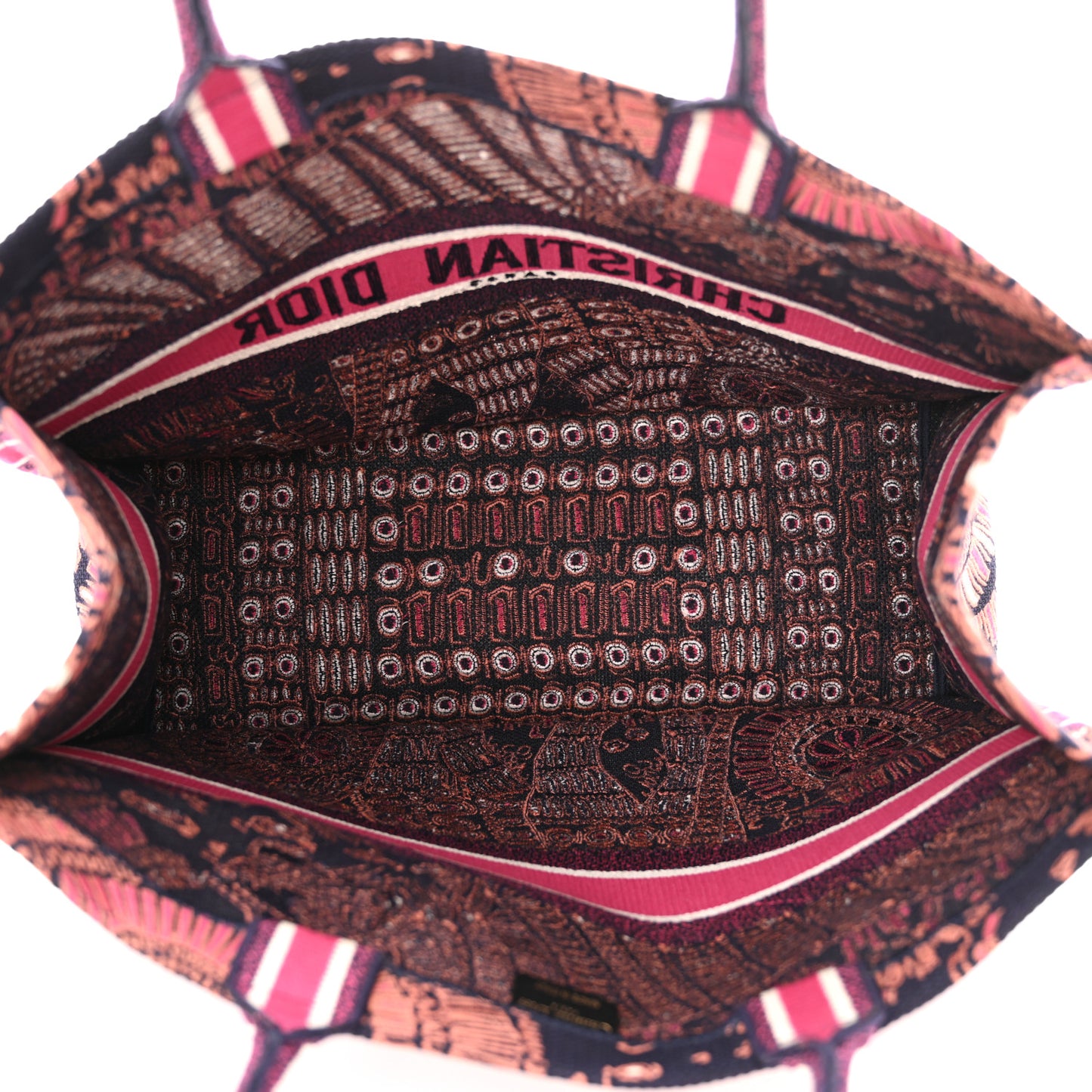 Canvas Embroidered Dior Animals Tiger Book Tote Deep Blue Fuchsia