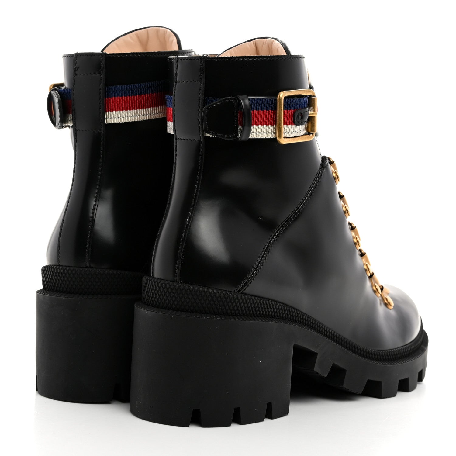 Gucci Calfskin Sylvie Web Womens Lace Up Combat Boots 35.5 Black 4 of 8