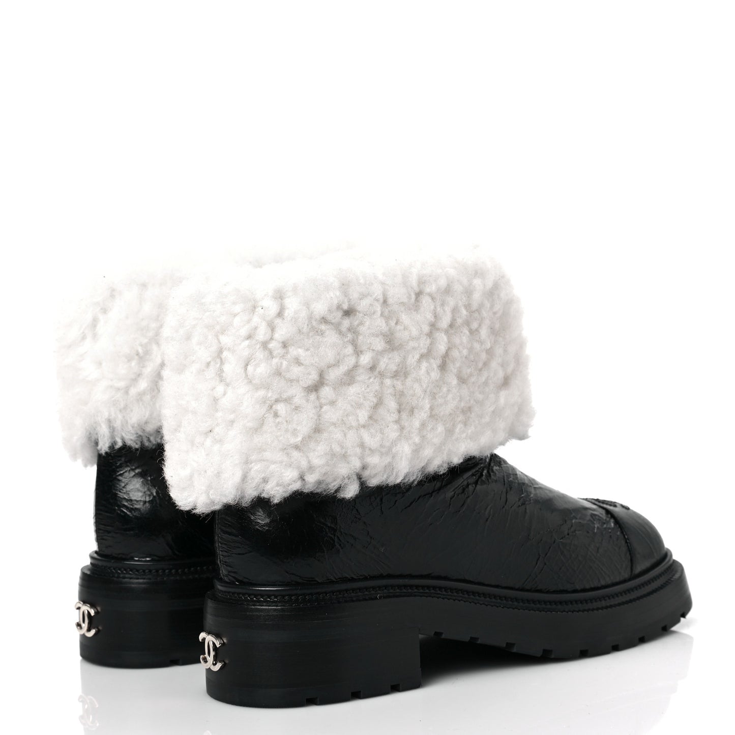 Lambskin Shearling Short Boots 38.5 Black