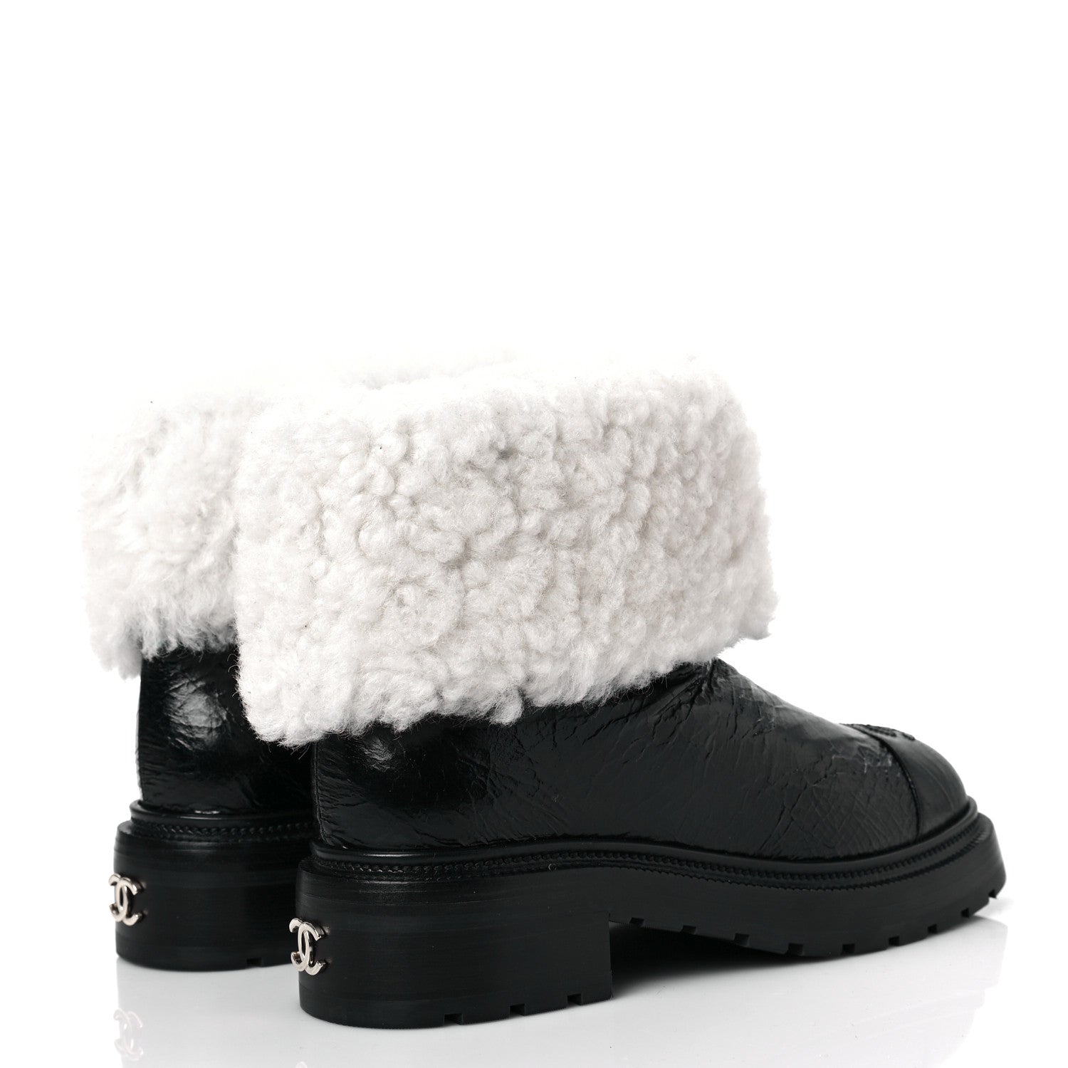 Chanel Lambskin Shearling Short Boots 38.5 Black 4 of 8