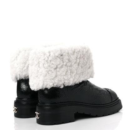 Chanel Lambskin Shearling Short Boots 38.5 Black 4 of 8