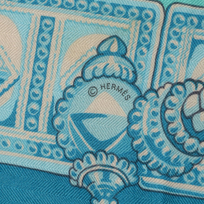 Hermes Cashmere Silk Ceintures et Liens Shawl 140 Aqua Violet Turquoise 4 of 5