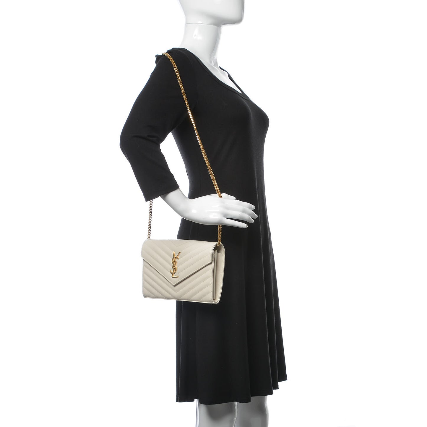 Grain De Poudre Matelasse Chevron Monogram Chain Wallet White