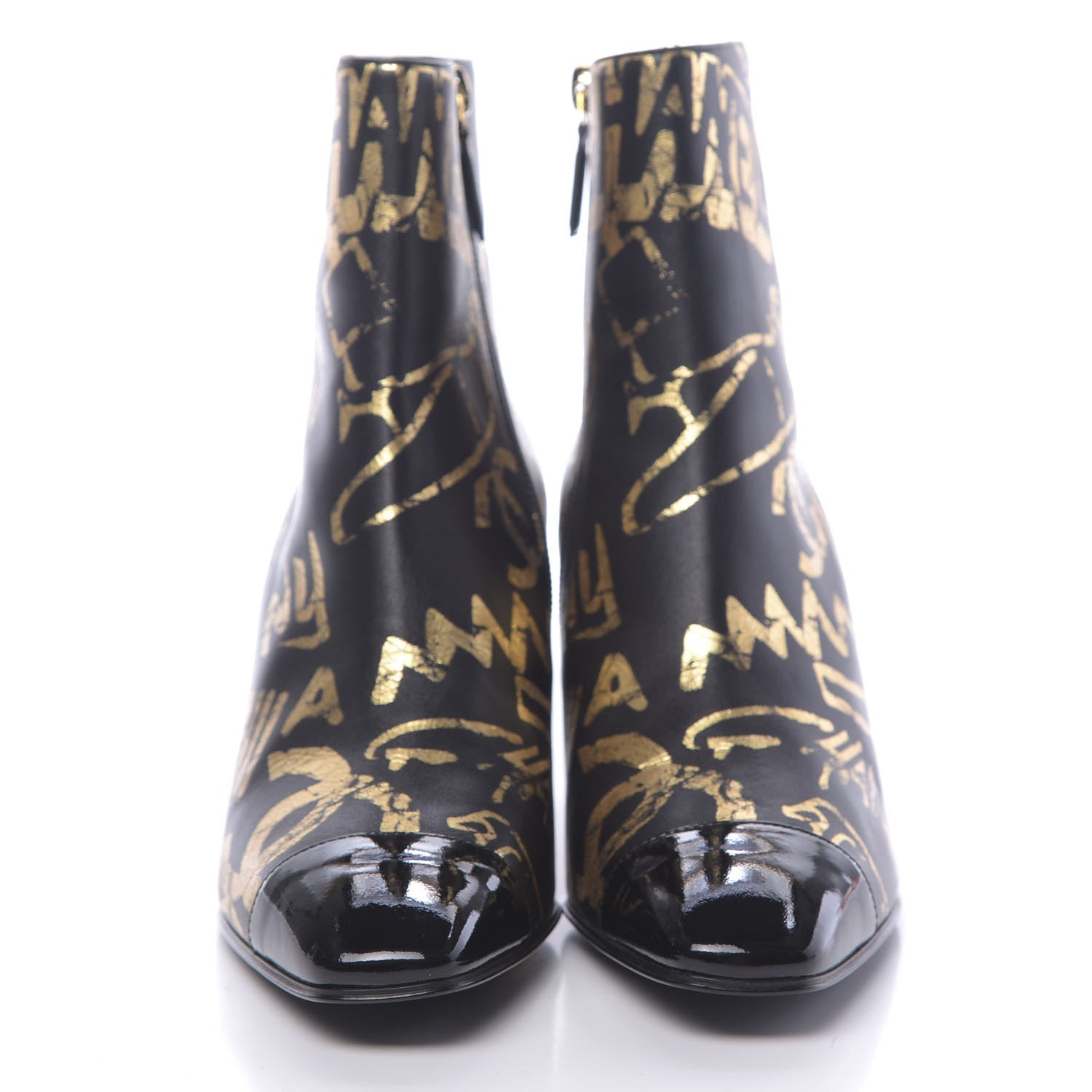 Chanel Calfskin Graffiti Short Boots 38 Black Gold 2 of 10