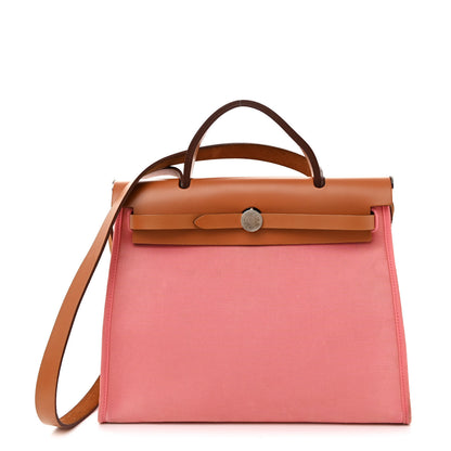 Hermes Vache Hunter Toile Herbag Zip 31 PM Rose Azalee Natural 1 of 15