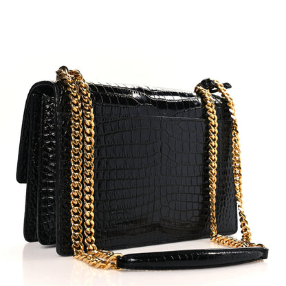 Saint Laurent Calfskin Crocodile Embossed Medium Monogram Sunset Black 3 of 8