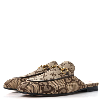 Gucci Monogram Jumbo GG Malaga Kid Womens Princetown Slippers 35.5 Camel Ebony New Acero Beige 4 of 10