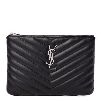 Saint Laurent Calfskin Matelasse Chevron Monogram Pouch Black 1 of 9