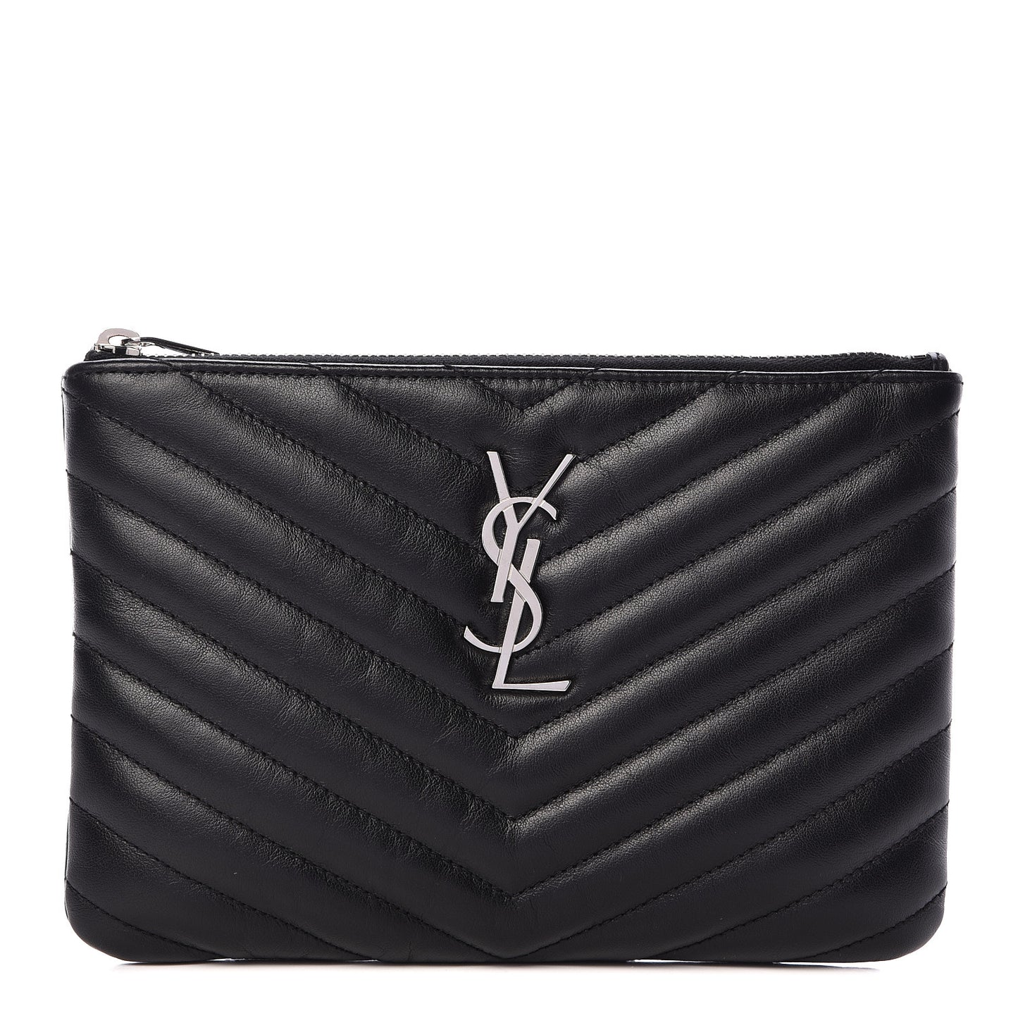 Calfskin Matelasse Chevron Monogram Pouch Black