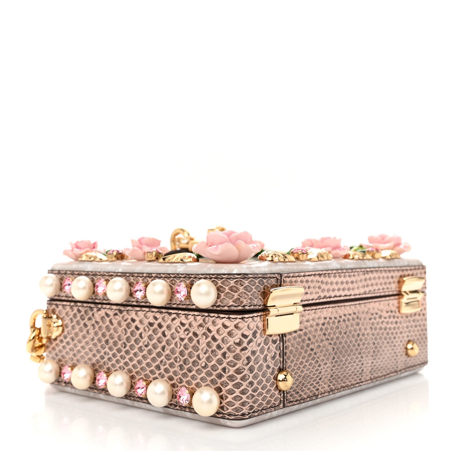 Dolce & Gabbana PVC Snakeskin Effect Pearl Crystal Tropical Rose