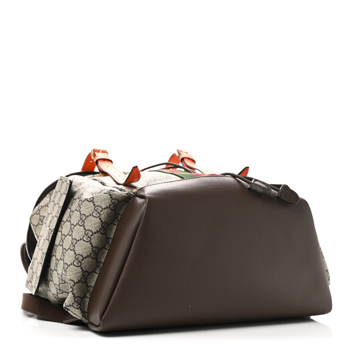 GG Supreme Monogram Medium Ophidia Double Buckle Backpack Beige Ebony Neon Orange
