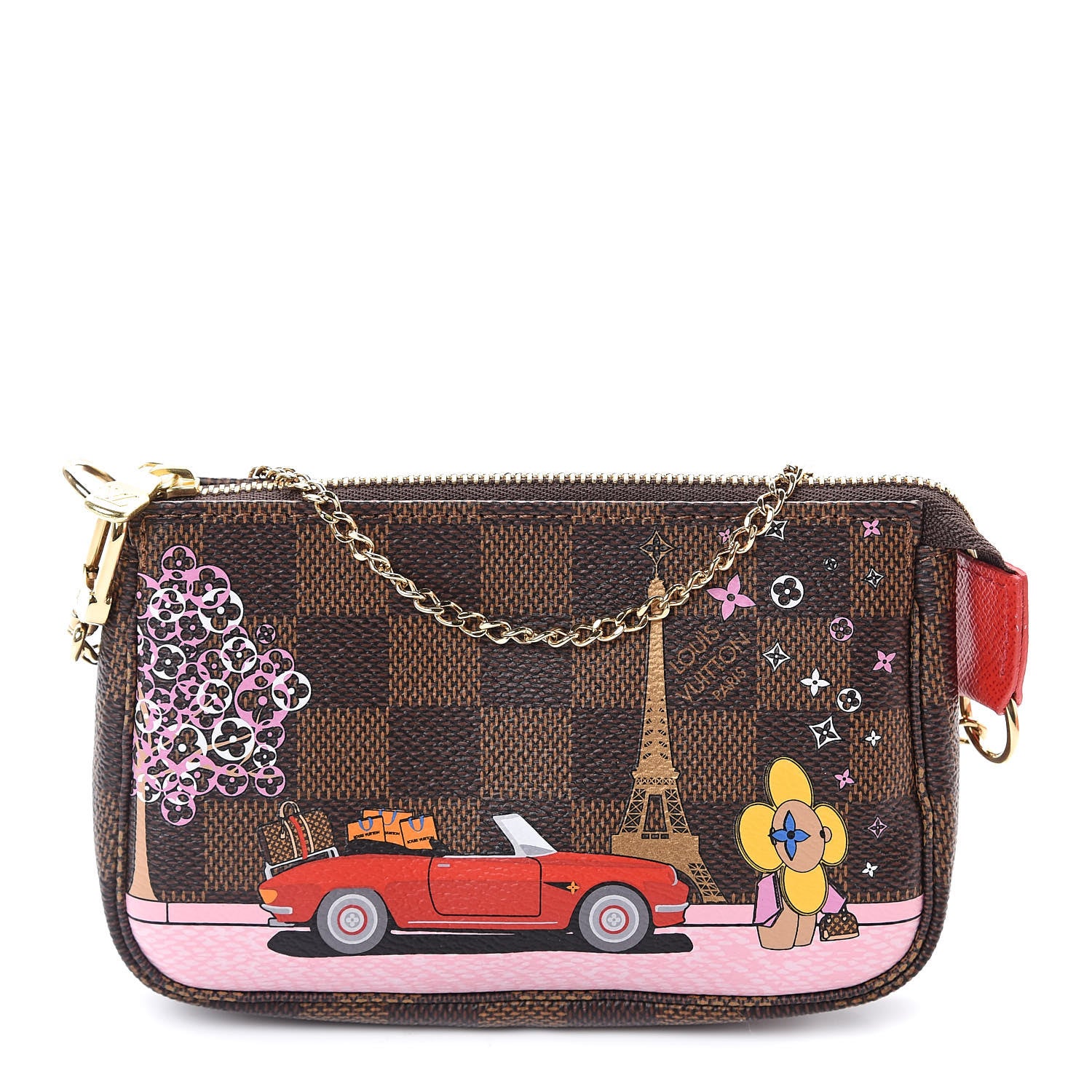 Louis Vuitton Damier Ebene 2019 Christmas Animation Mini Pochette Accessories Red 1 of 10