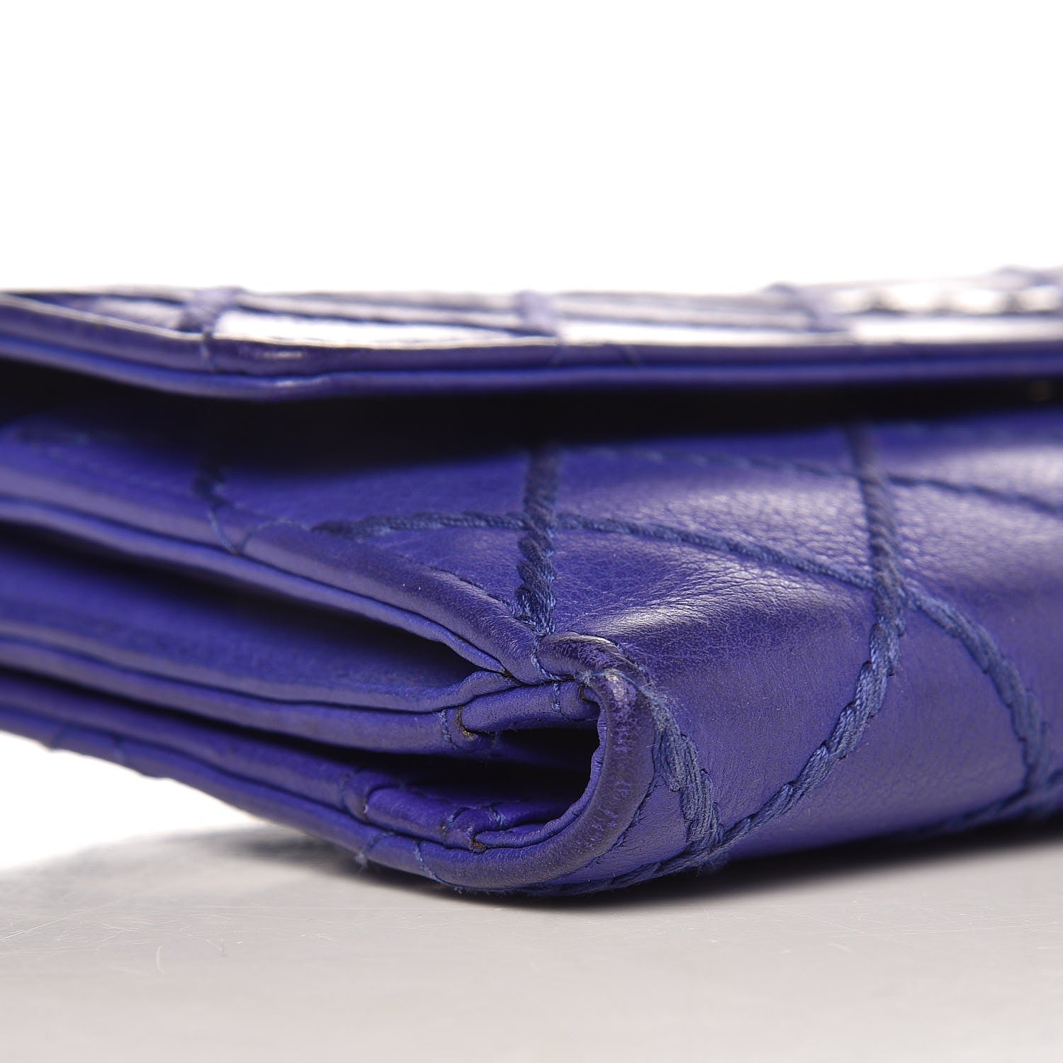 Chanel Calfskin Stitched Fancy CC Long Double Wallet Blue 6 of 12