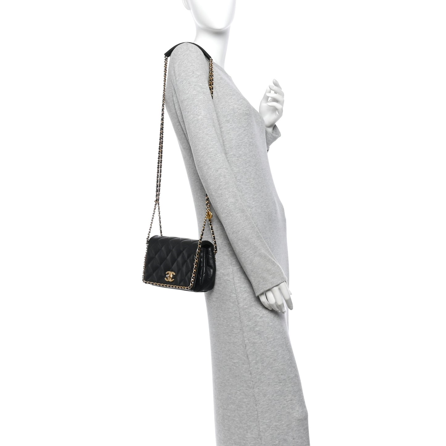Caviar Quilted Mini Never Ending Chain Flap Black