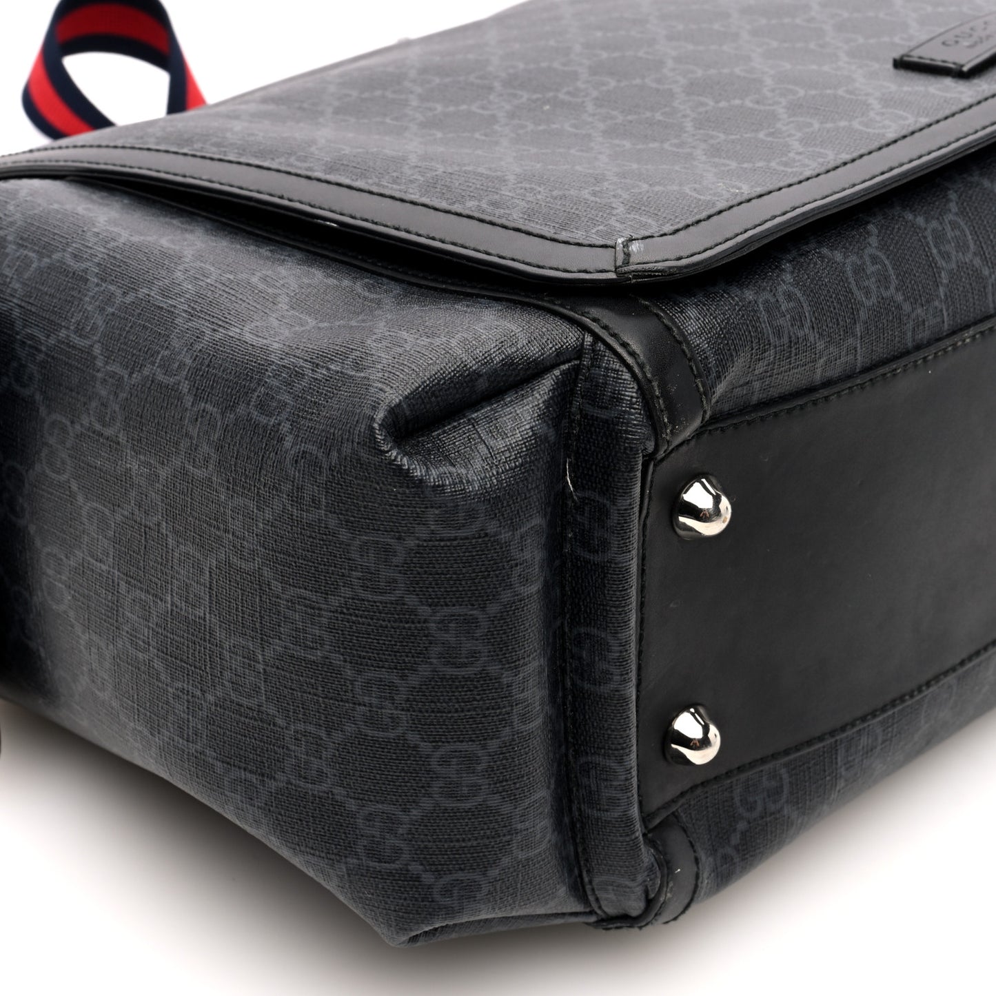 GG Supreme Monogram Web Messenger Diaper Bag Black Grey